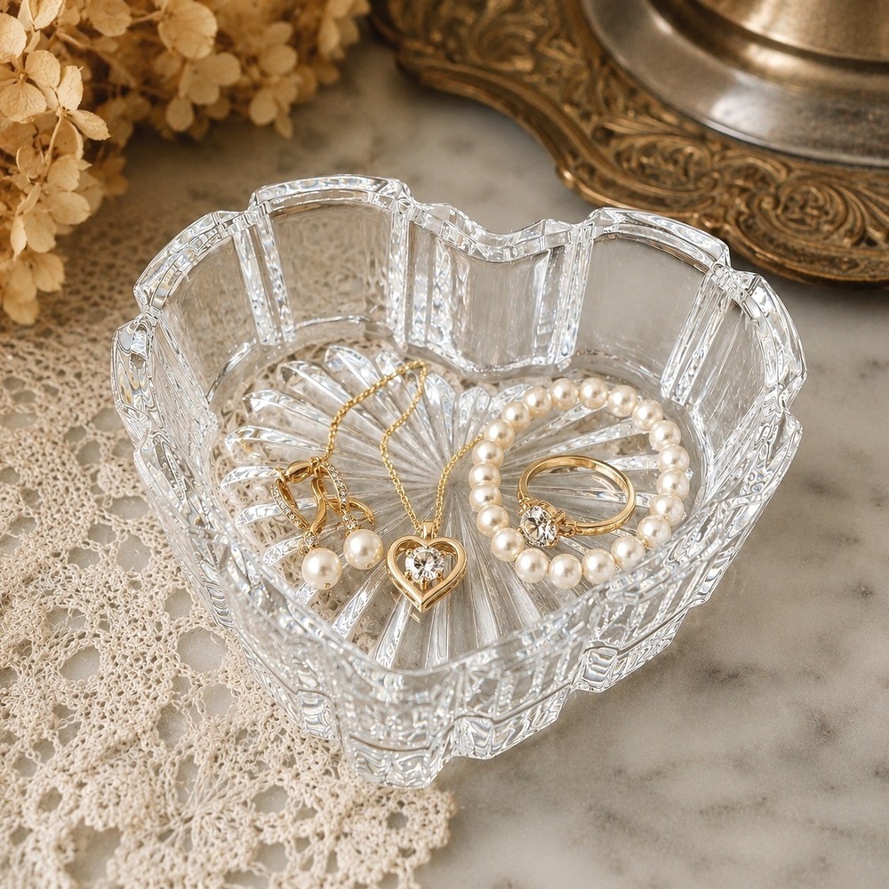 Vintage Zajecar Lead Crystal Heart Dish Trinket Dish Yugoslavia 24% Lead Regency